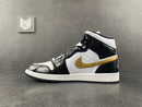 Jordan 1 Mid Patent Black White Gold - DRIP DOS ARTISTAS 